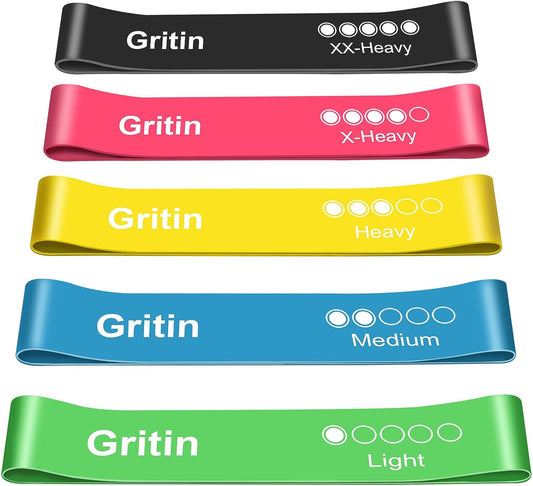 Resistance Bands, Set of 5 Skin-Friendly Resistance Fitness Exercise Loop Bands with 5 Different Strength Levels - Travel Carrying Case Included - Ideal for Home, Gym, Yoga, Training
